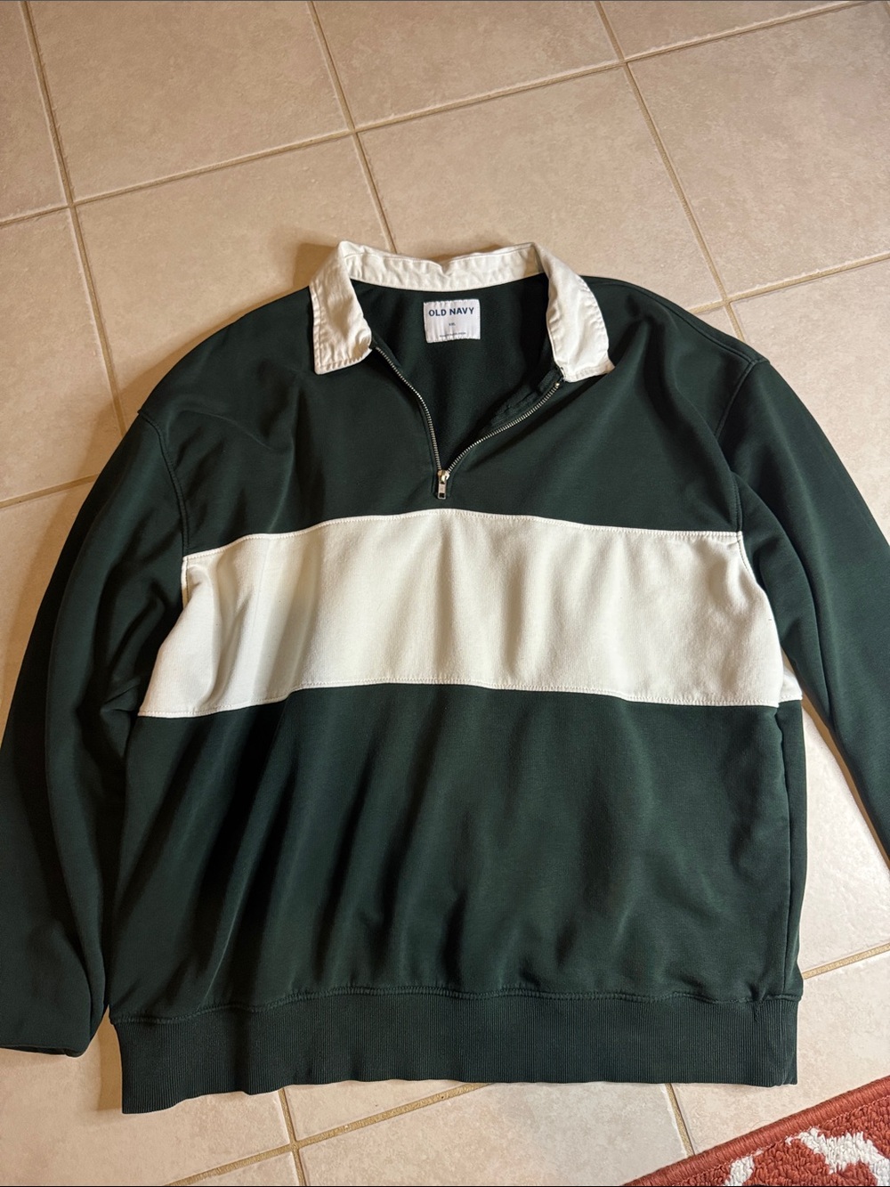 Old Navy Green & White Colorblock 1/4 Zip Pullover Sweatshirt